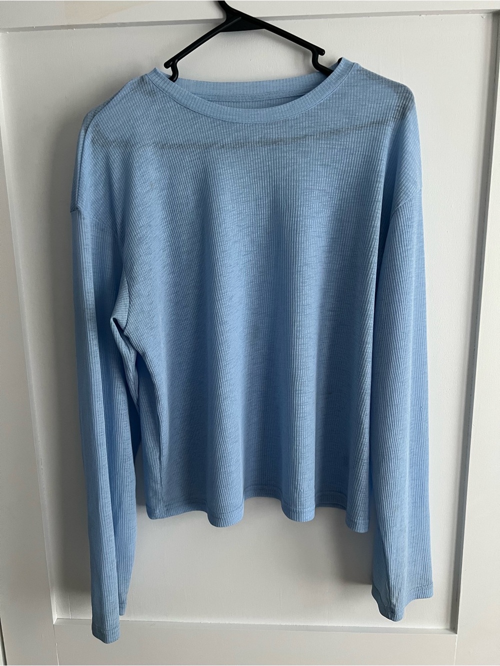 Light Blue Long Sleeve Ribbed Tee - Women